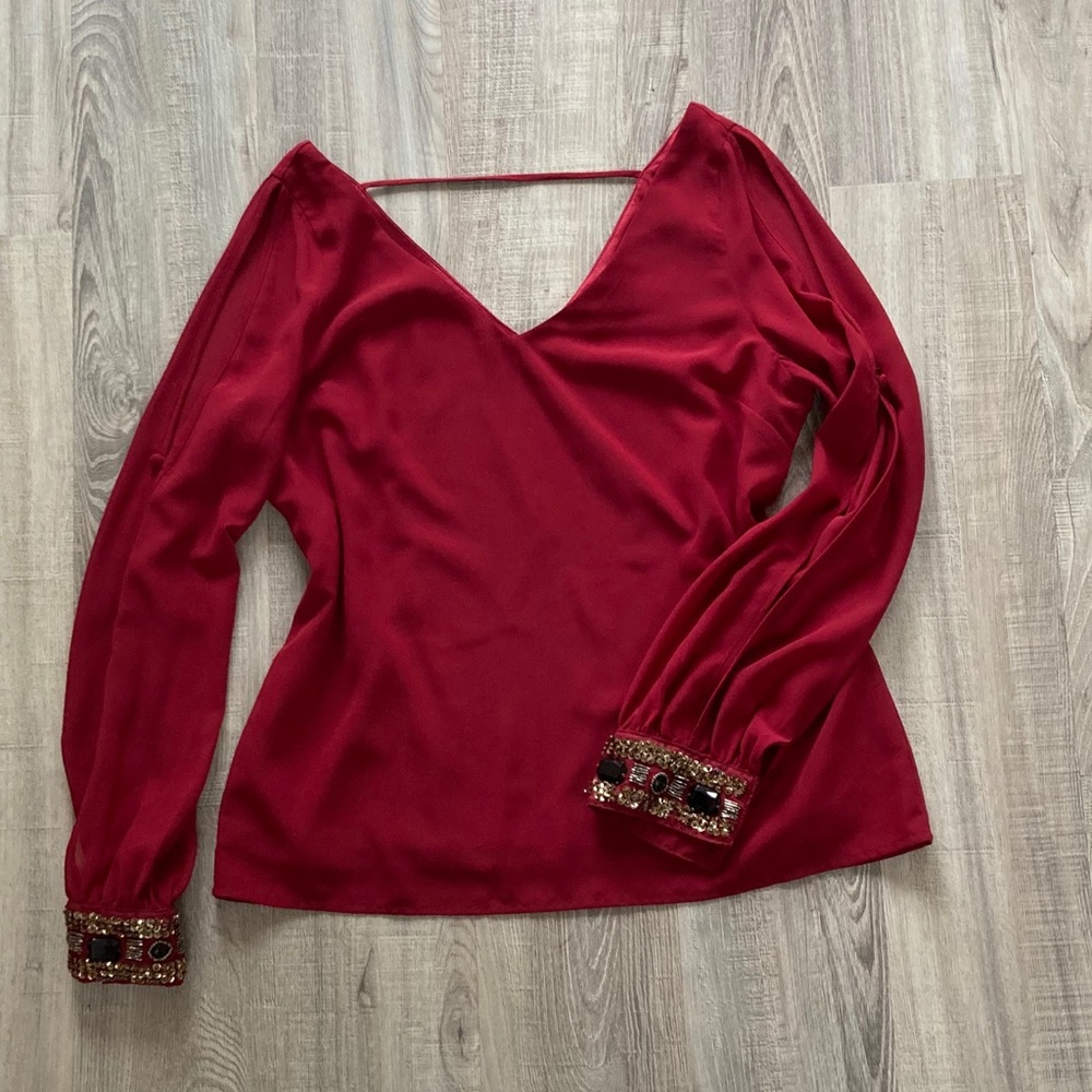 Gorgeous Red Blouse with Sleeve Embellishment